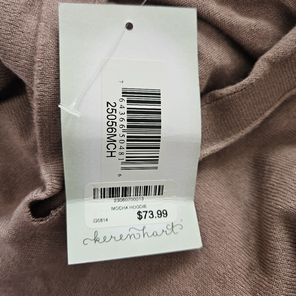 NWT Keren Hart Jeweled Sleeve Hooded Sweater size S Mocha Tan S-2390 - Picture 11 of 16
